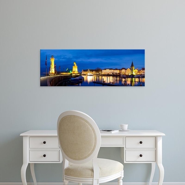 Easy Art Prints Panoramic Image 'Historic Port at night, Lindau, Lake Constance, Swabia, Bavaria, Germany' Canvas Art