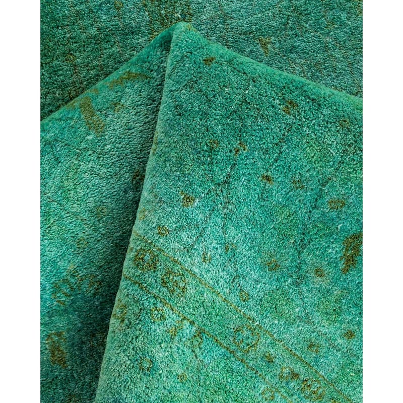 Overton Hand Knotted Wool Vintage Inspired Modern Contemporary Overdyed Green Area Rug - 3' 3" x 5' 3"