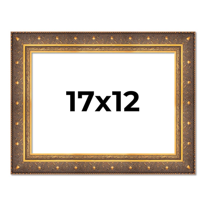17x12 Frame Vintage Gold Solid Wood Picture Frame | 2.5 Inch Moulding