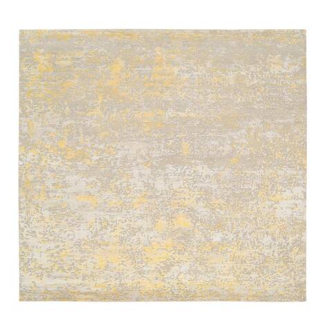 Hand Knotted Yellow Modern and Contemporary with Wool & Silk Oriental Rug (8' x 7'10") - 8' x 7'10"