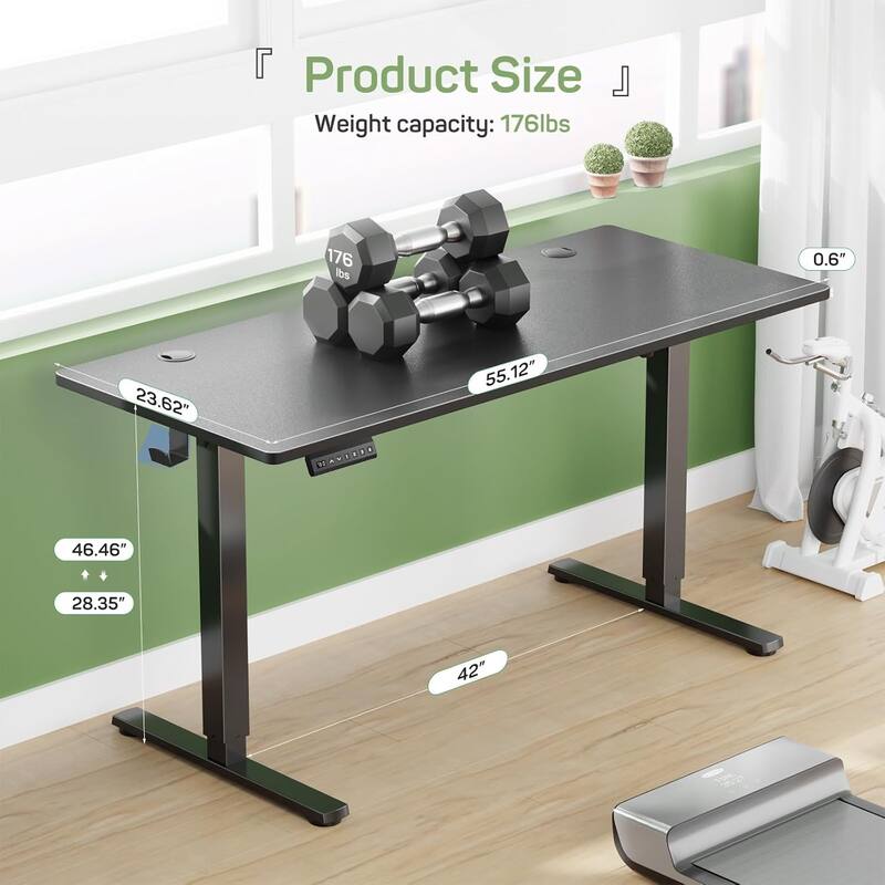 Electric Height Adjustable Standing Desk, 55x24 Inches, Ergonomic Sit-to-Stand Rising Computer Table for Home Office