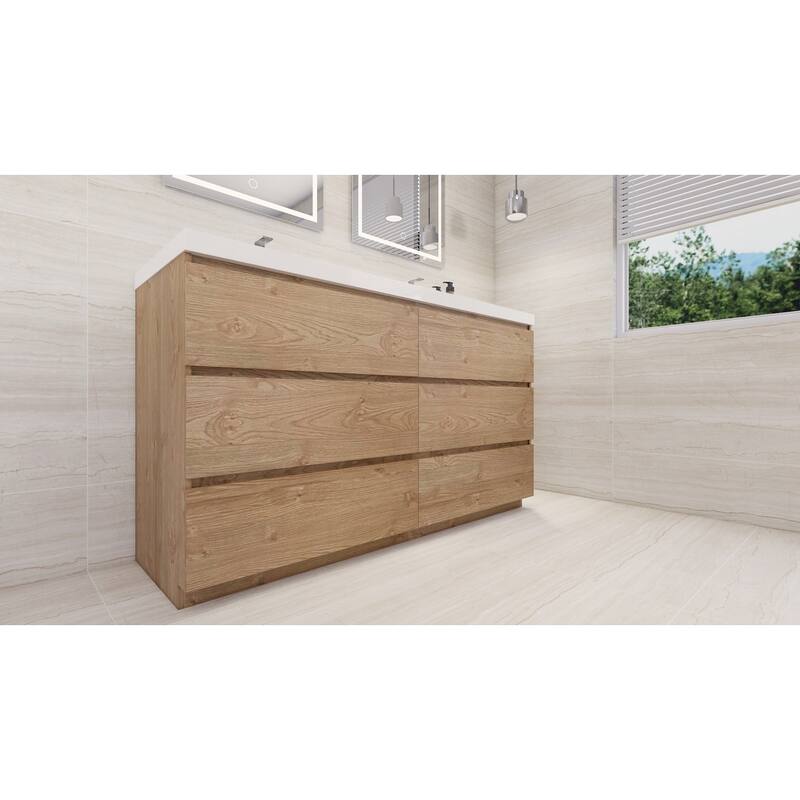 Angeles 60" freestanding bath vanity with dual basin reinforced acrylic top