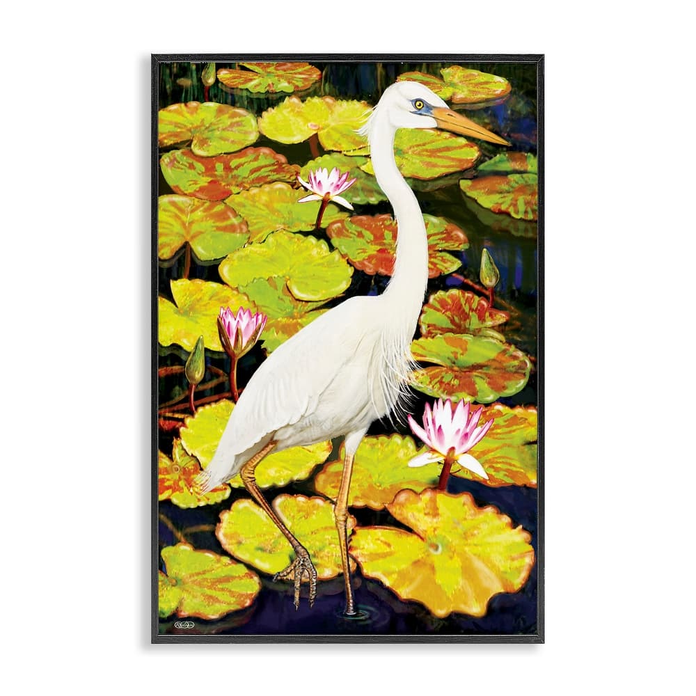 Stupell Stepping Bird on Lily Pads Framed Giclee Art Design By Rosiland Solomon