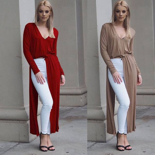 Shop Women S Deep V Neck Casual Long Sleeve Ankle Length Dress