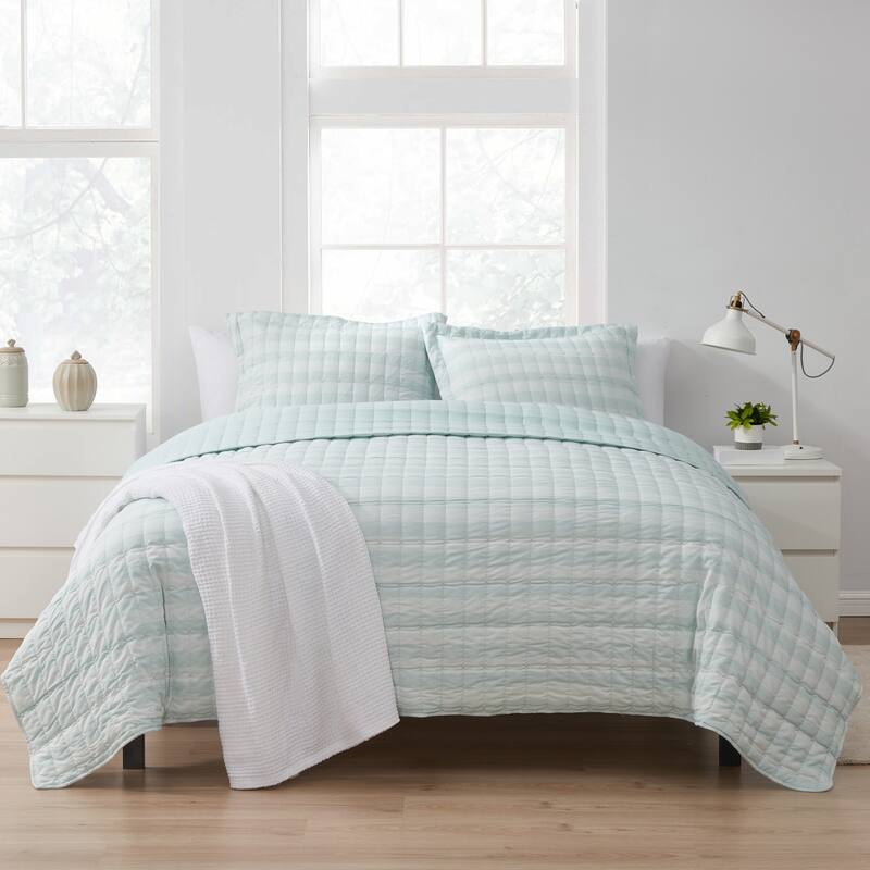 Sweet Home Collection 3 Piece Embroidered Checkered Quilt and Pillow Sham Set
