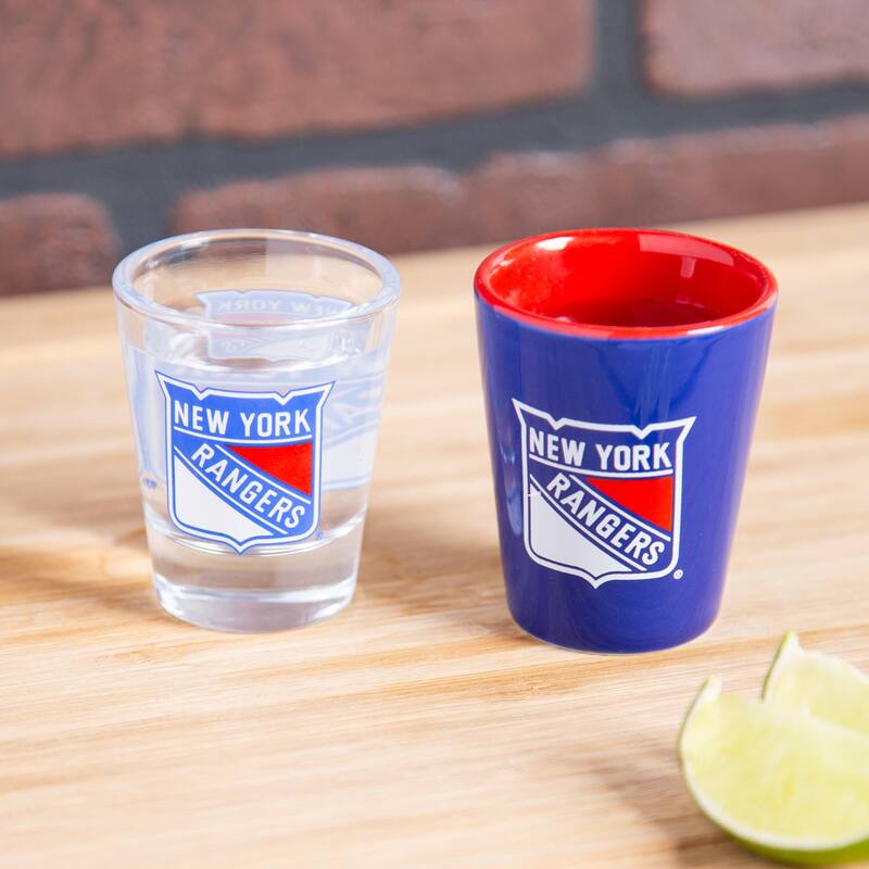 4-Piece Ceramic and Glass 2 oz. Shot Glass Set, New York Rangers