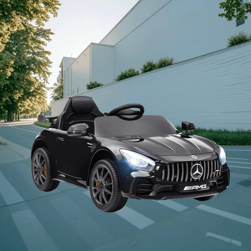 12V Battery Powered Licensed Mercedes-Benz AMG GTR Electric Car for Kids with Music, Lights, and Parental Remote Control - Black