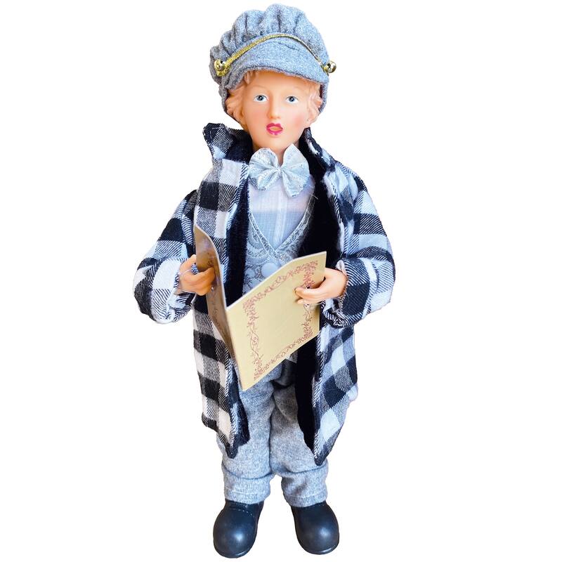 15-18" Black and White Plaid Carolers, Set of 4