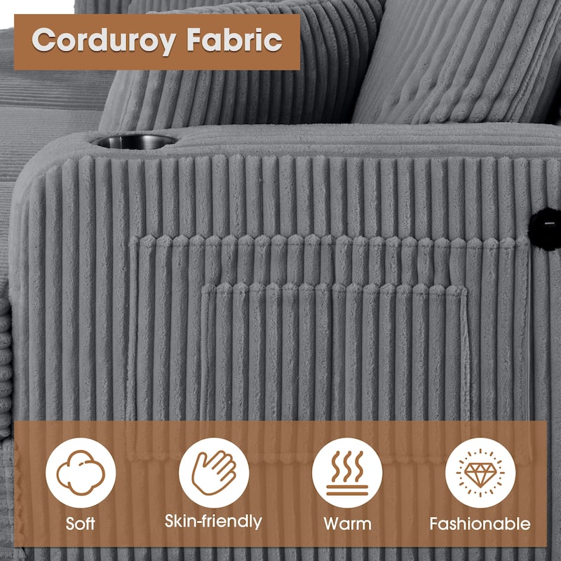 85" Modern Corduroy Rectangle 3-seater Sofa with USB and 2 Pillows