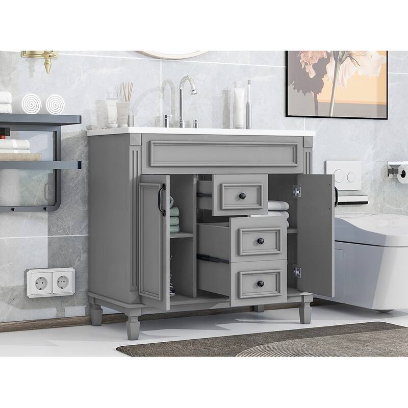 GDFStudio - Carrinford Modern Freestanding Bathroom Vanity with Ceramic Sink and 2 Soft Closing Doors & 2 Drawers