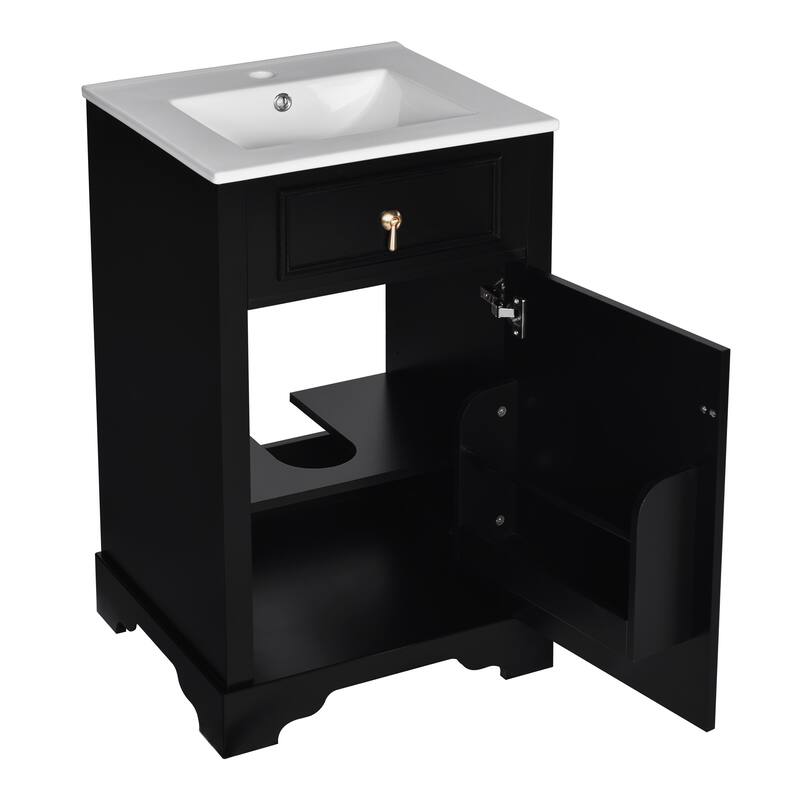 GDFStudio - Lisa 20" Bathroom Vanity with Ceramic Sink, Soft-Close Door & Storage Rack