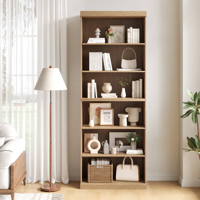 82" Solid Wood 6-Shelf Bookcase Storage with Display Shelf - Clear