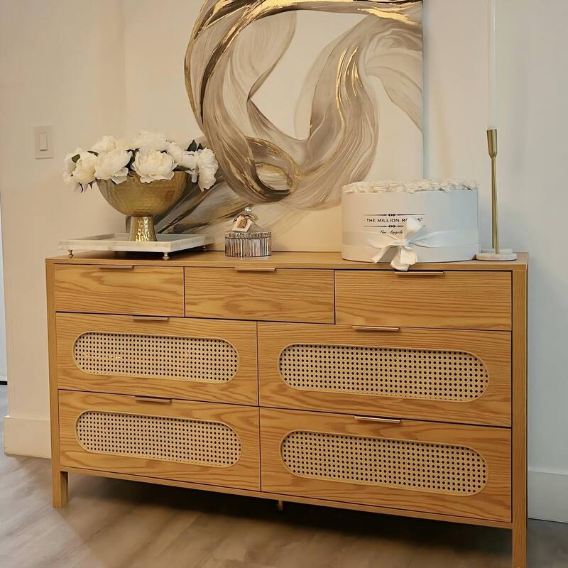 Rattan 7 Drawer Dressers Storage Cabinet Chest Of Drawer