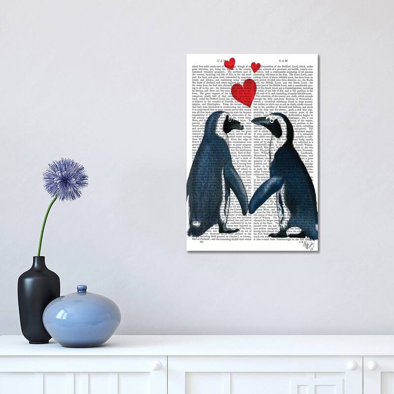 iCanvas "Penguins With Love Hearts" by Fab Funky Canvas Print - 18x12x1.5