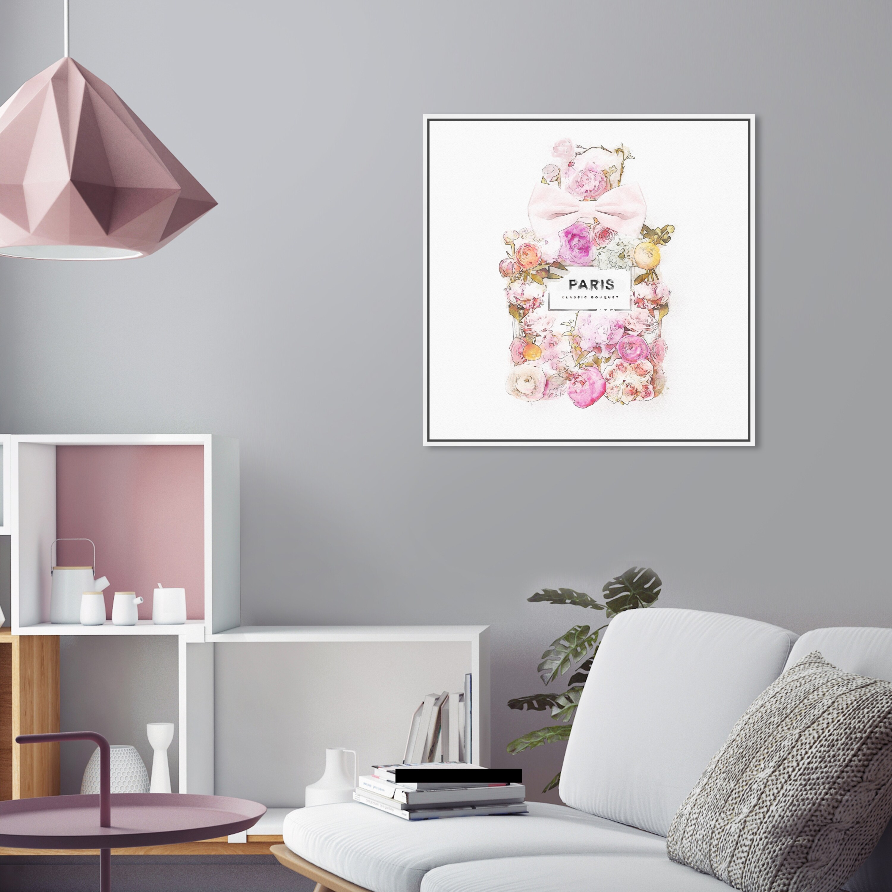 Oliver Gal 'Pairs Bouquet' Fashion and Glam Wall Art Framed Canvas Print  Perfumes - Pink, White - Bed Bath & Beyond - 32481382