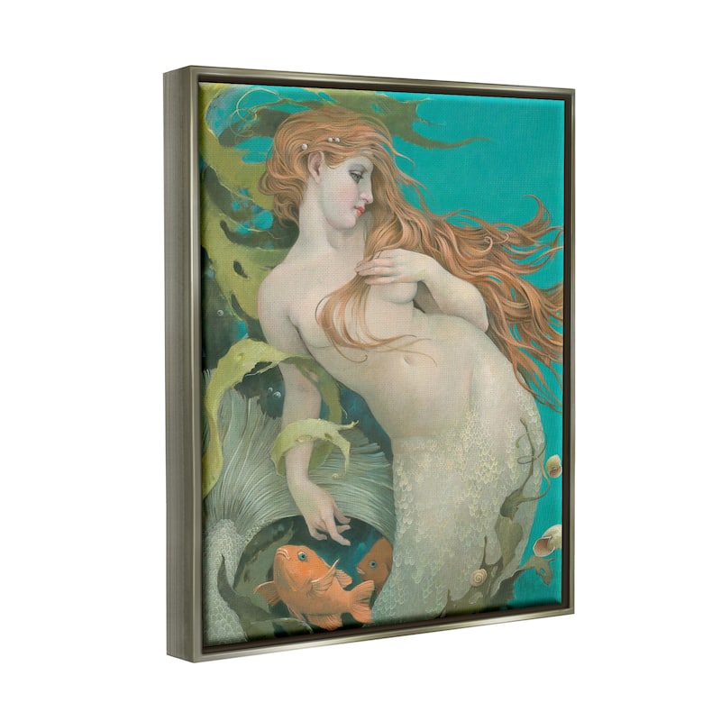 Stupell Mermaid & Fish Underwater Framed Floater Canvas Wall Art Design by Christina P. Wyatt