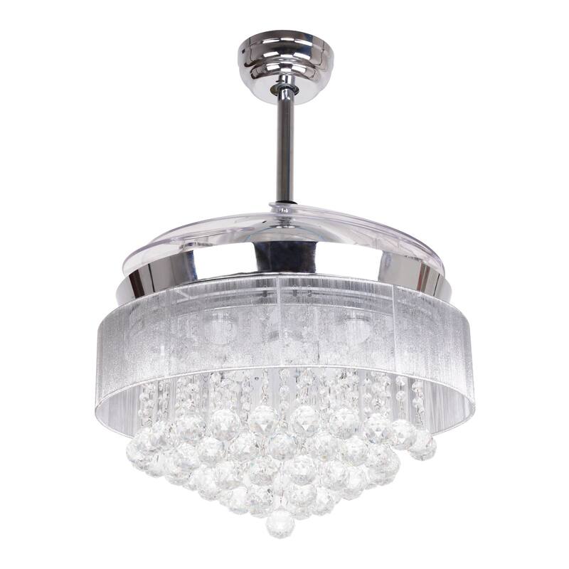 Modern Chrome 46-inch LED Crystal Chandelier Ceiling Fan with Remote Control, Retractable Blades, 3000K/4000K - 46" W x 12.5" H