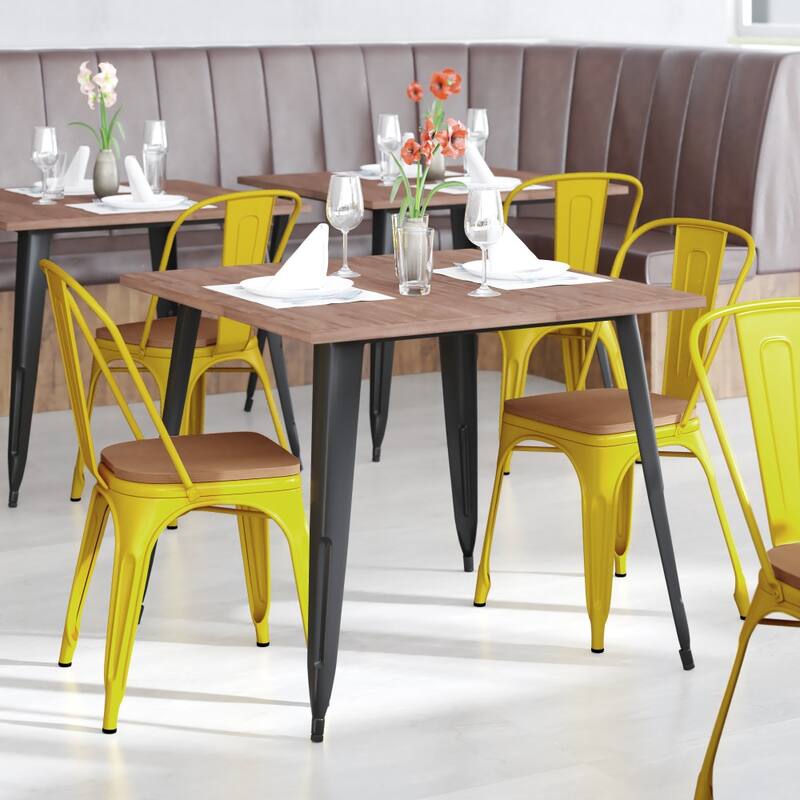 All-Weather Commercial Stack Chair & Poly Resin Seat - Yellow/Teak