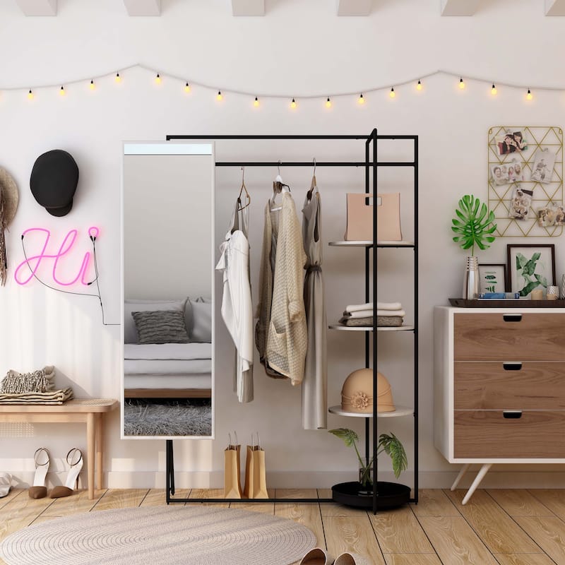 Guetsy Contemporary Black Coat Stand with Mirror by Furniture of America