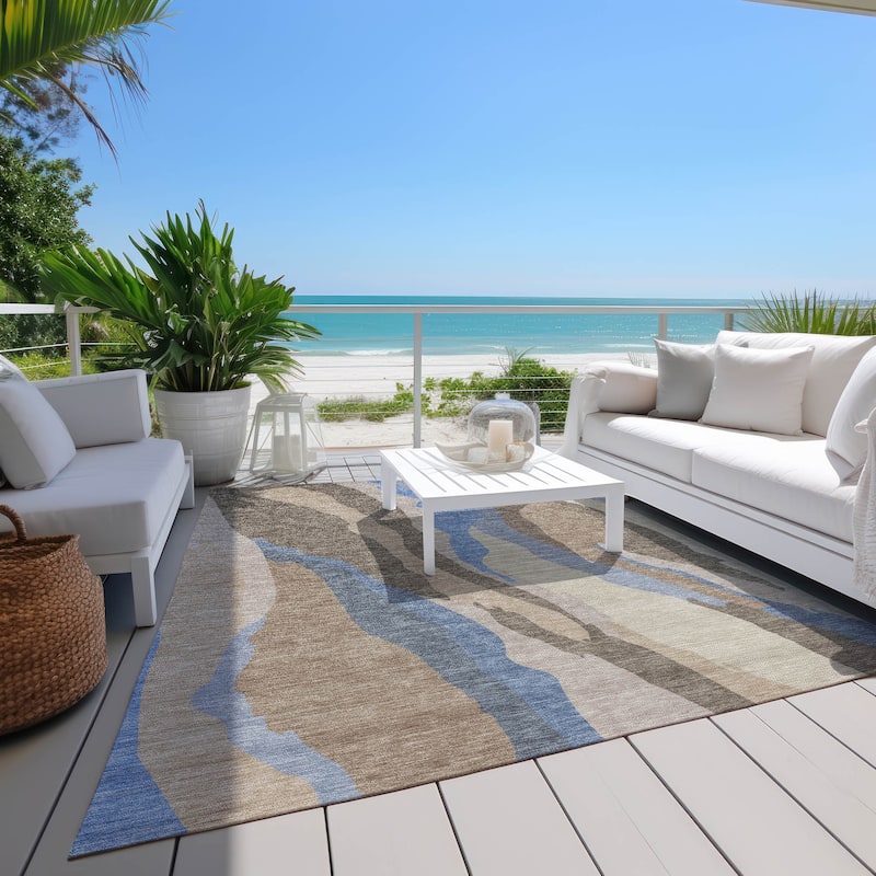 Machine Washable Indoor/ Outdoor Abstract Contemporary Chantille Rug