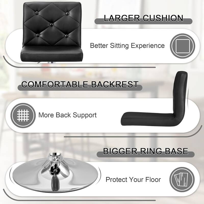 VECELO Bar Stools Set of 2 Armless Adjustable Swivel Modern PU Leather Button Barstools Four Colors are Available