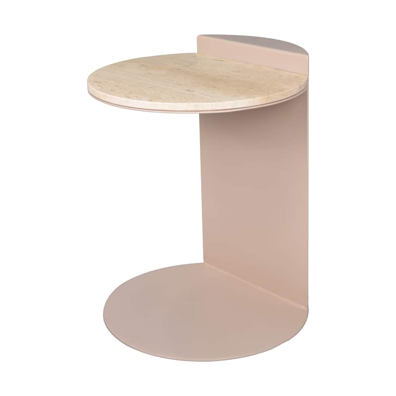 Javier 20" Contemporary Natural Marble/Metal Handmade C-Shaped End Table, Beige/Pink Beige, by JONATHAN Y.