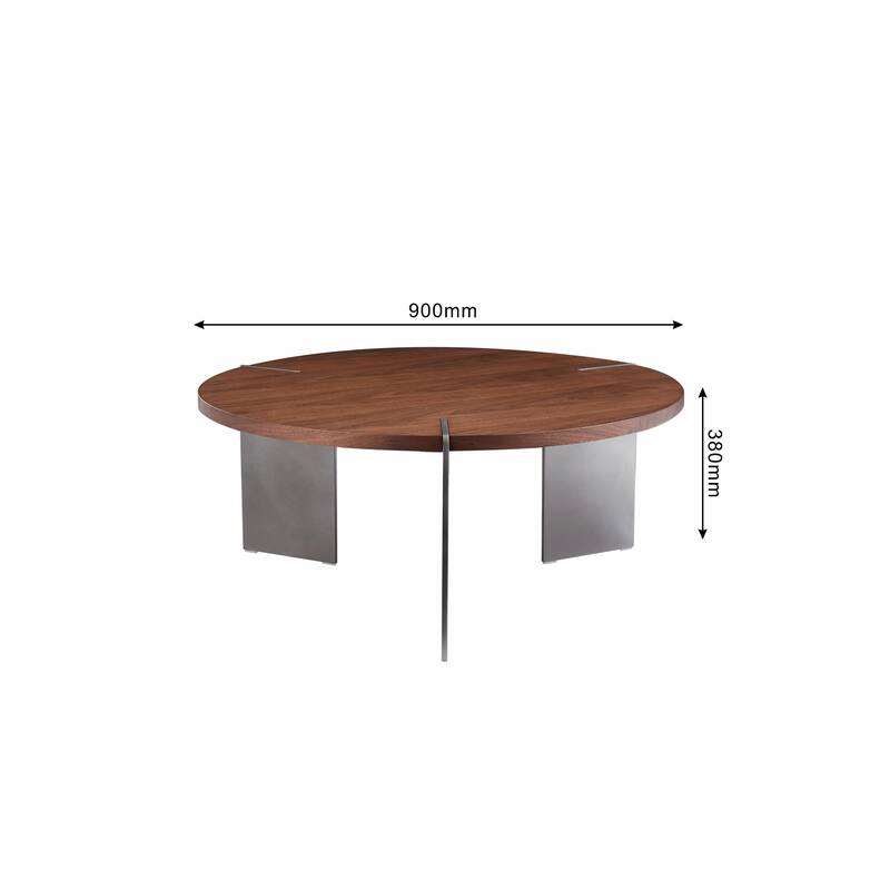 Round Coffee Table with Wood Surface and Black Metal Feet