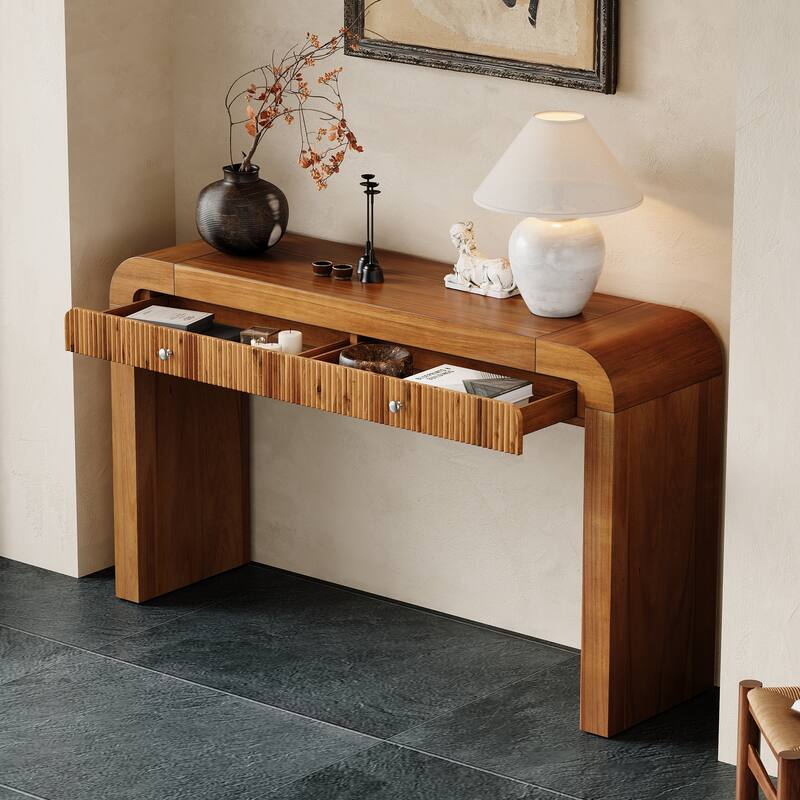Wood Console Table Rectangular Sofa Table Behind Couch Table with 2 Drawer, Narrow Entryway Table Accent Table for Living Room - Brown