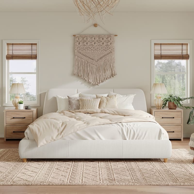 Modern Upholstered Bed Frame with Linen Fabric