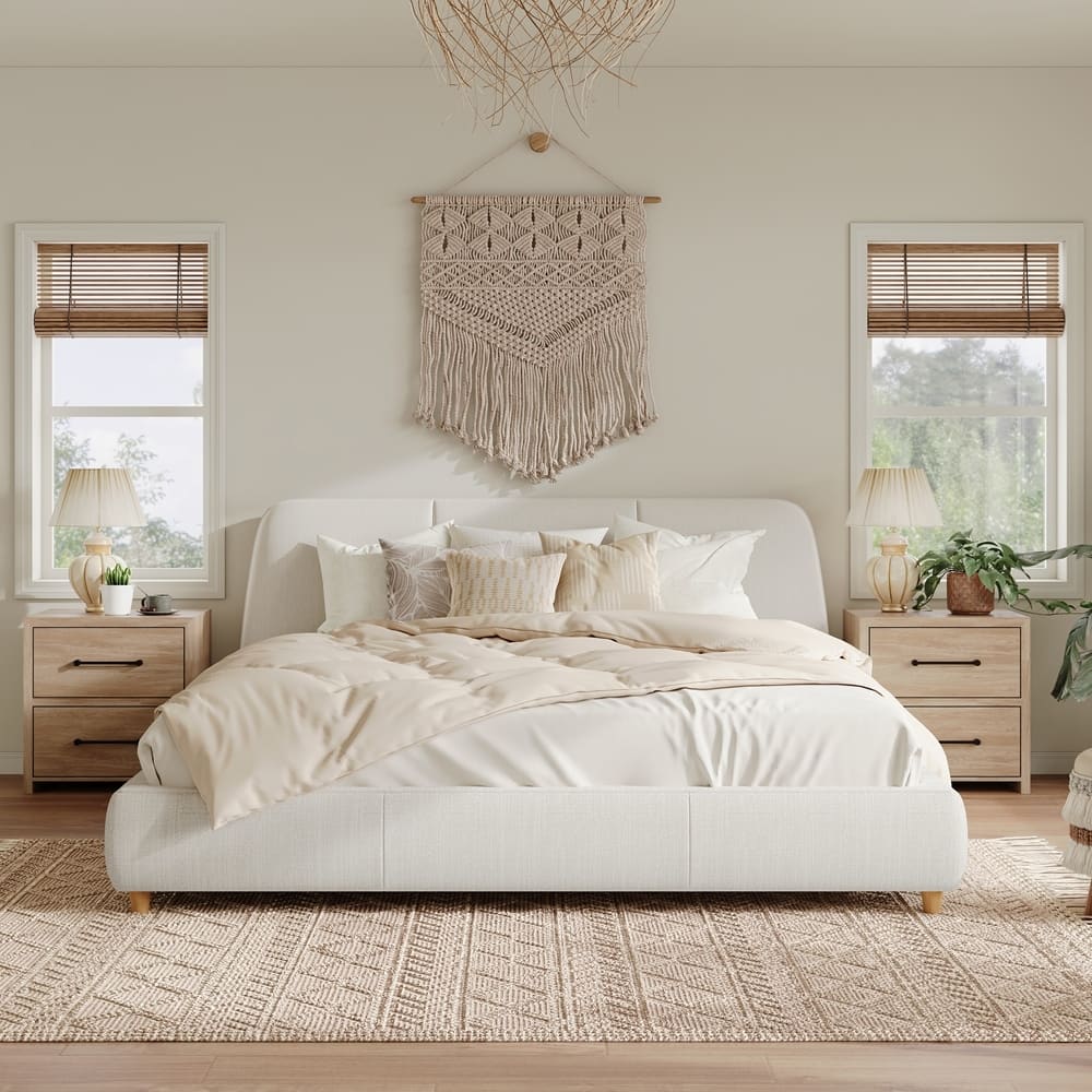 Modern Upholstered Bed Frame with Linen Fabric