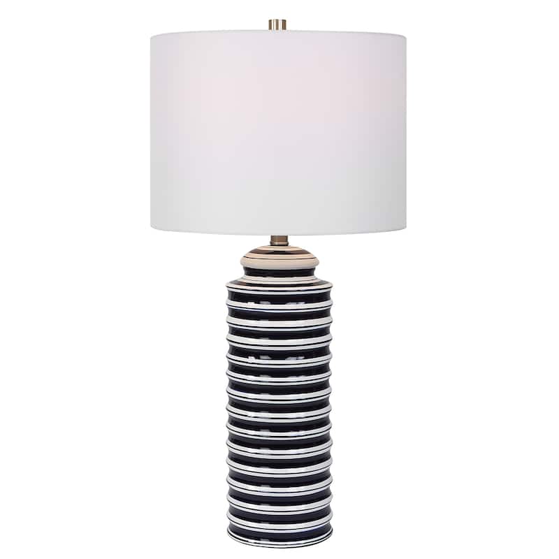 Ceramic Table Lamp - 14"D x 14"W x 28.5"H - White, Blue