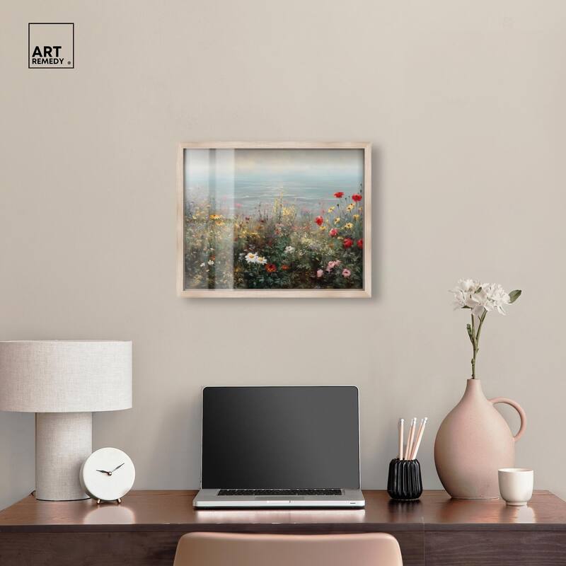 Misty Ocean Field I Shadowbox by Art Remedy