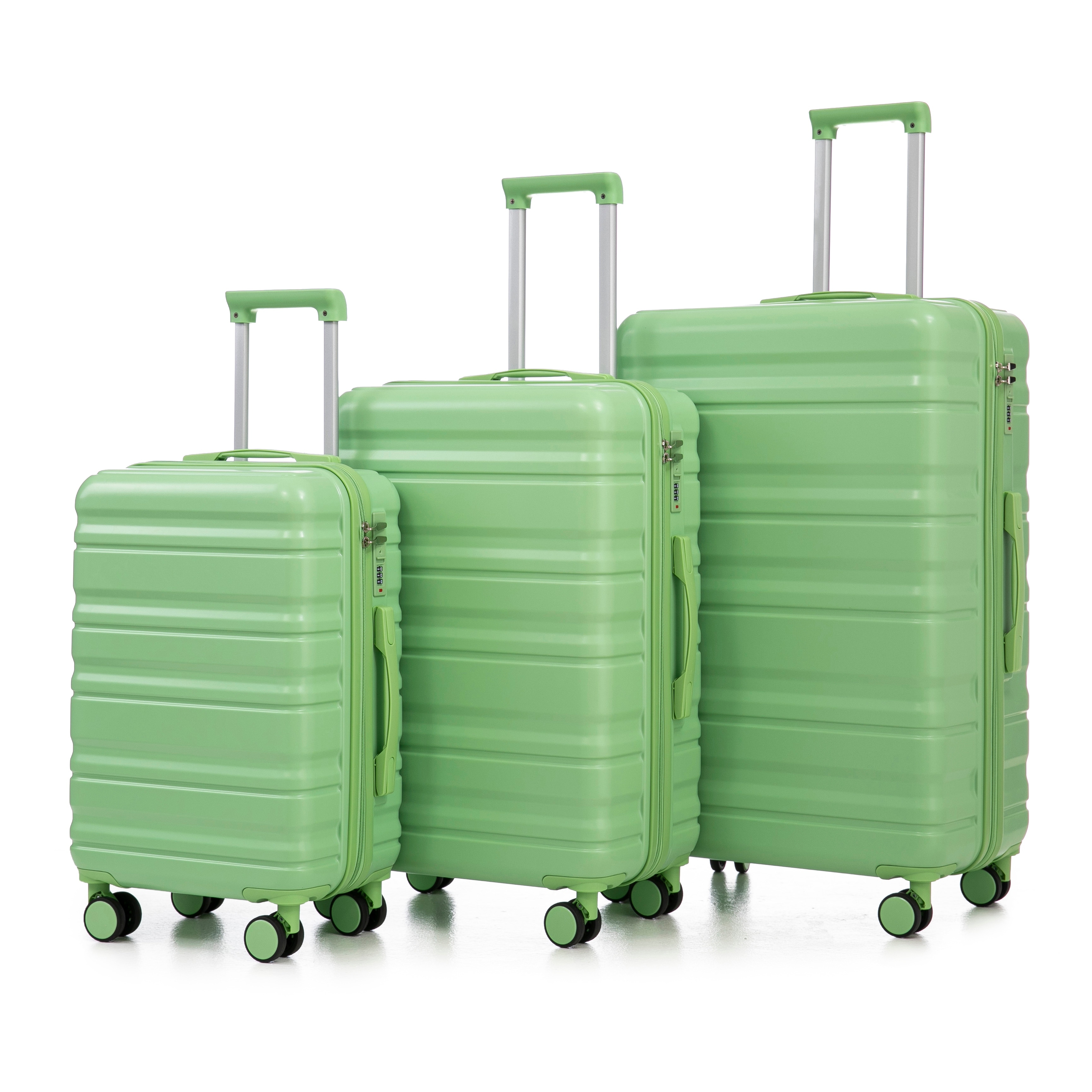 3-Piece, Modern Luggage Sets with Push-Button Telescopic Handle and Combination Lock, for Boarding Travel, Green