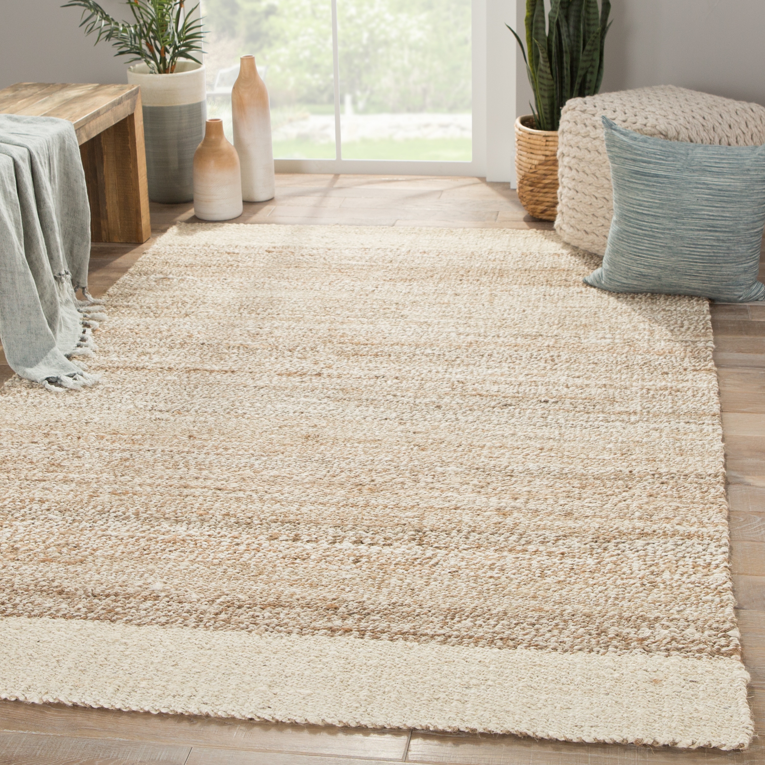 Delphin Natural Bordered Area Rug