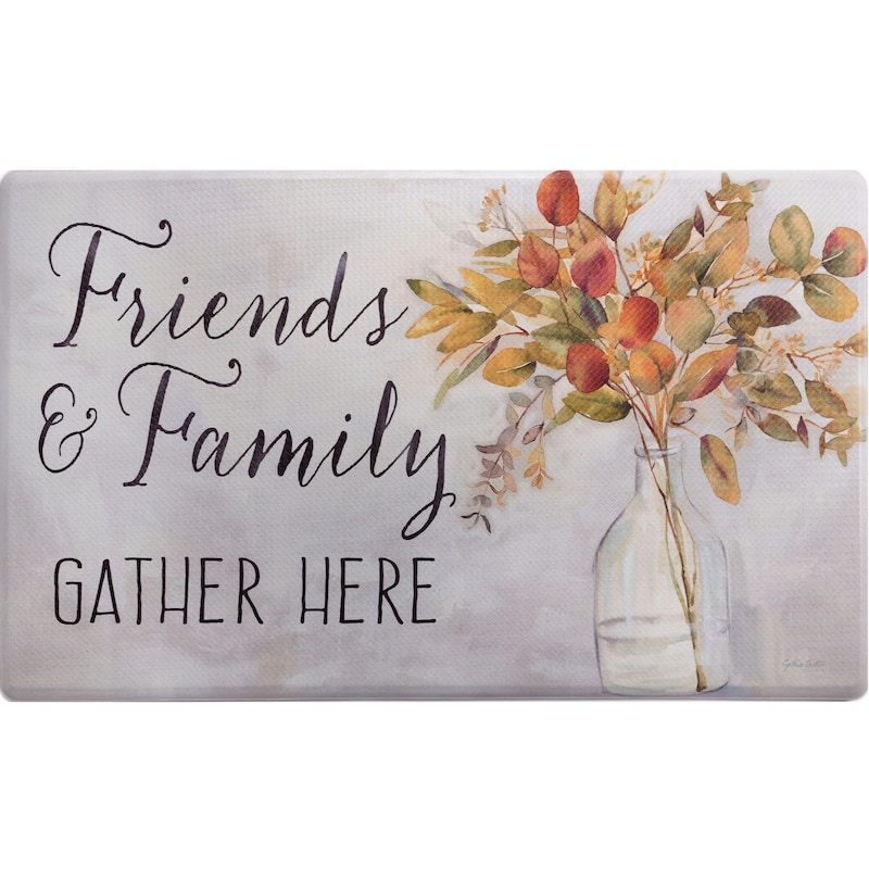 SoHome Cozy Living Friends and Family Gather Eucalyptus Floral Anti-Fatigue Kitchen Mat, Grey/Yellow - 20"x36