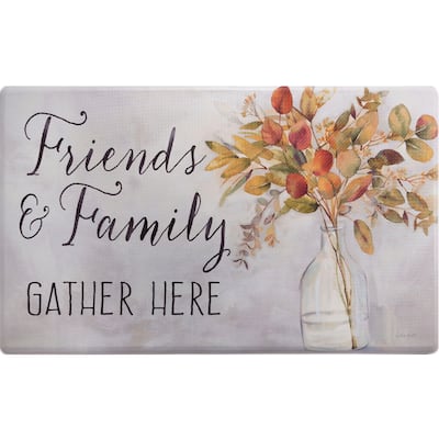 SoHome Cozy Living Friends and Family Gather Eucalyptus Floral Anti-Fatigue Kitchen Mat, Grey/Yellow
