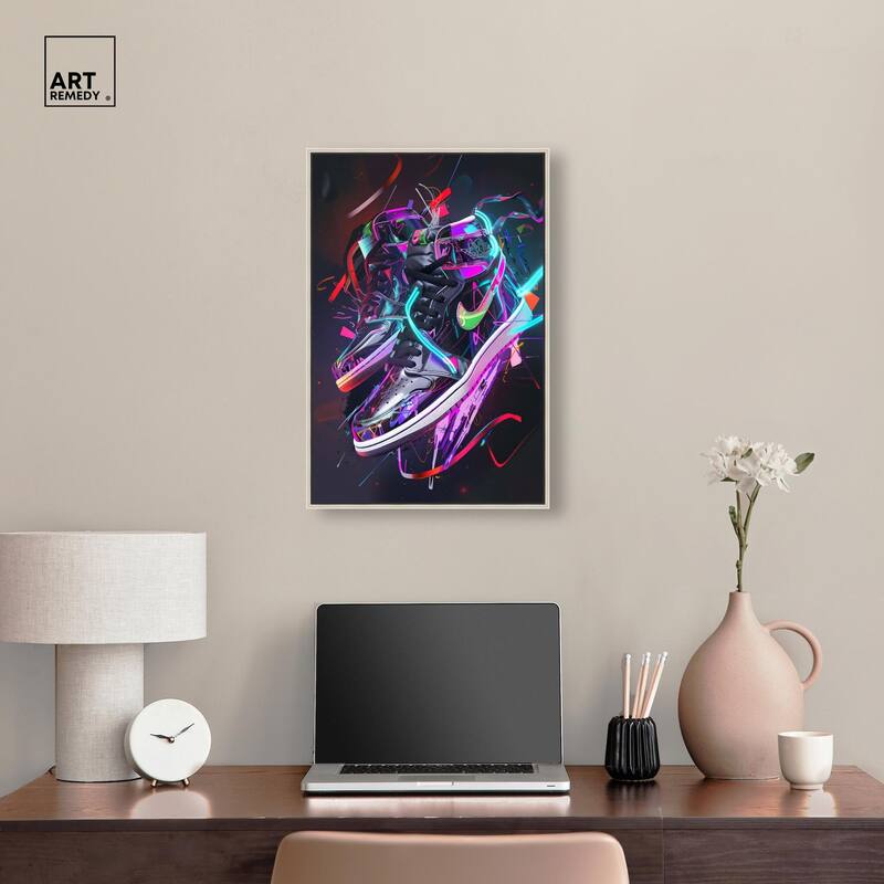 Neon Ribbons Sneakers Canvas by Art Remedy