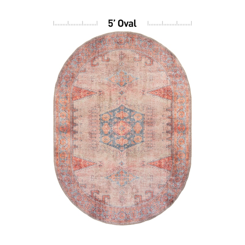 World Rug Gallery Vintage Bohemian Machine Washable Non Slip Area Rug