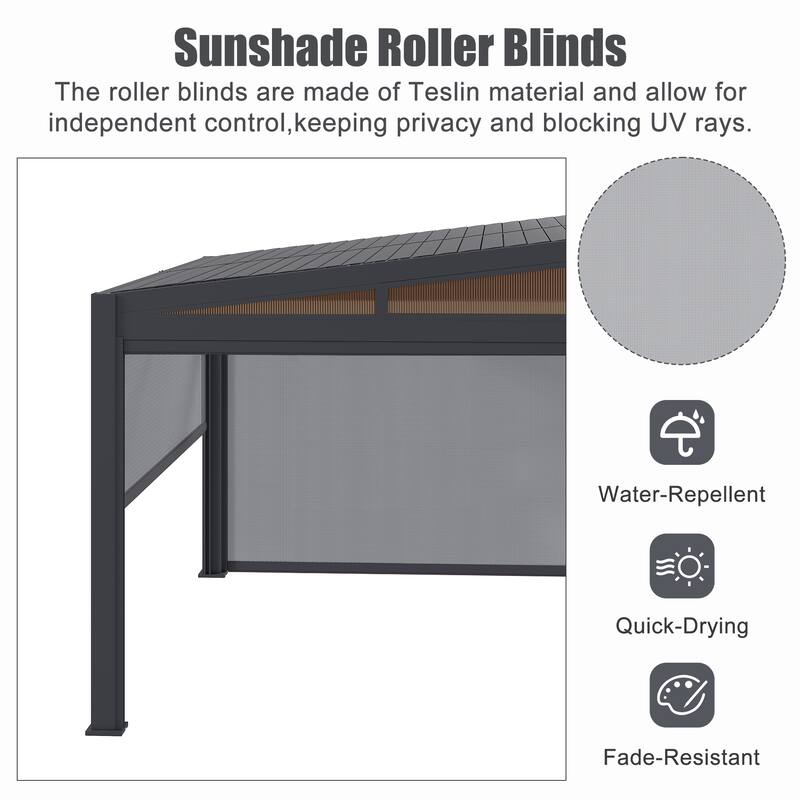 Erommy Wall-Mounted Pergola with Louvered Roof & Pull-Down Screen, Aluminum Awning for Patio or Deck