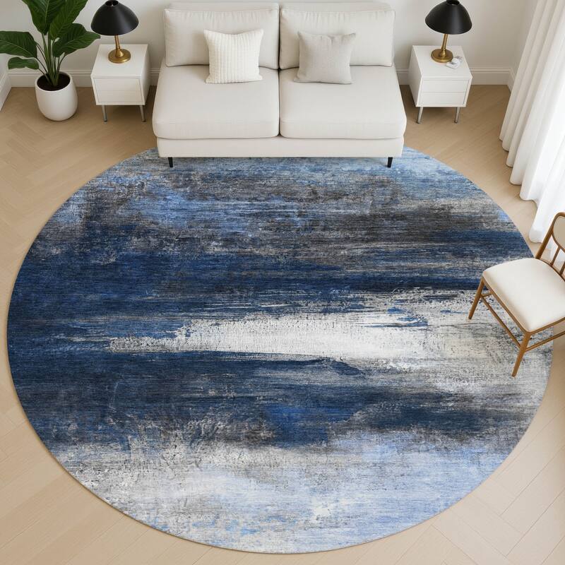 Premium Washable Super Soft Modern Abstract Mayfield Rug - Navy - 8' x 8'