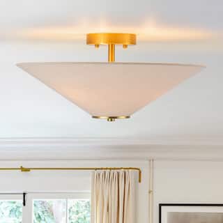 3-Light Mid-century Linen Cone Semi-flush Mount