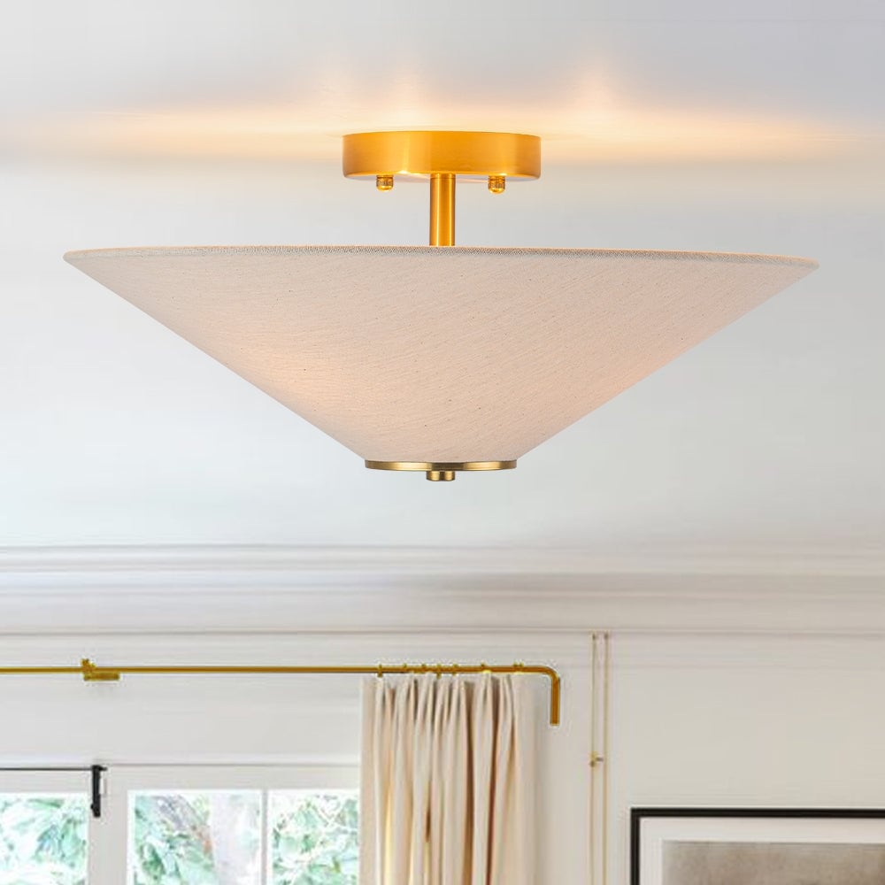 3-Light Mid-century Linen Cone Semi-flush Mount