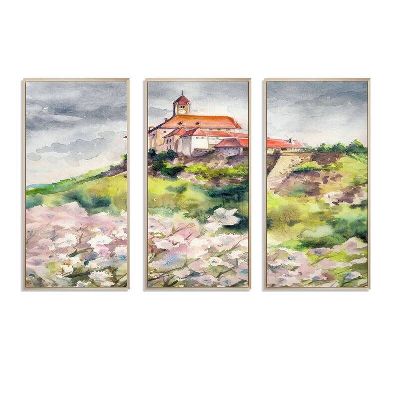 Designart "Castle On A Green Mountain" French Country Framed Art Set of