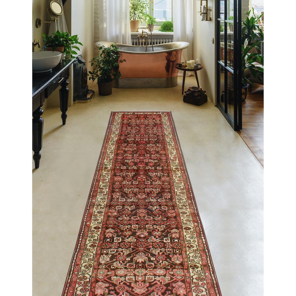 Fine Vintage Distressed Zarmina Charcoal/Rust Runner - 3'3" x 13'5"