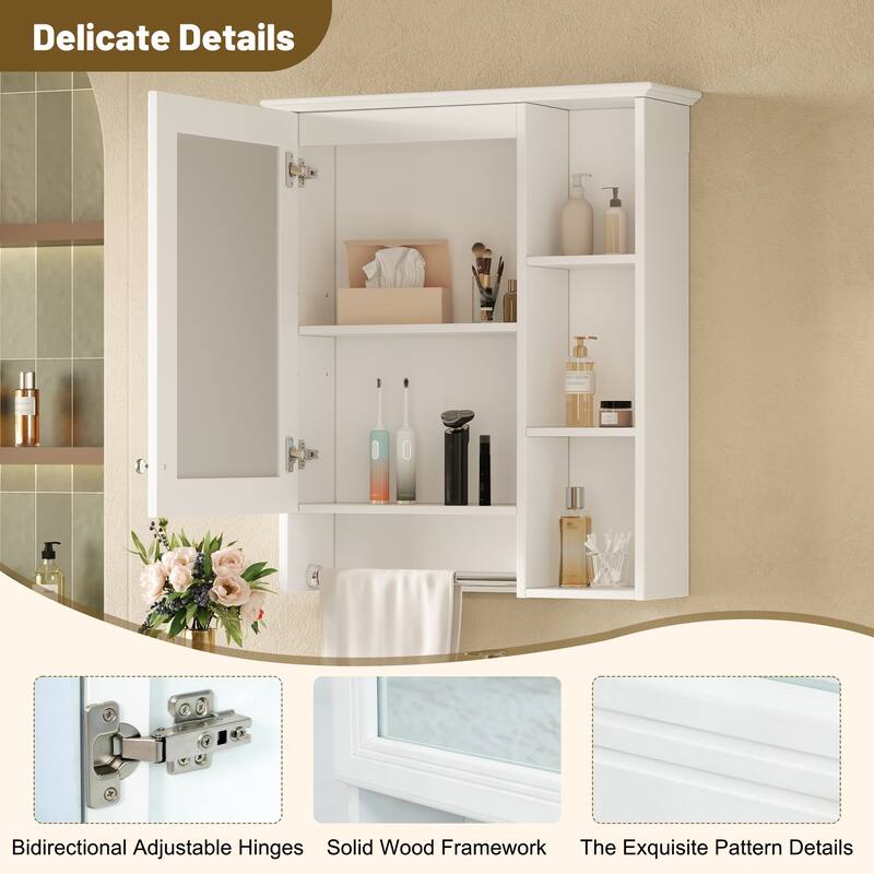 24-inch 3-in-1 Bathroom Mirror Cabinet - Wall Mounted Medicine Cabinet with Adjustable Shelf & Tower Bar, High-Define Mirror