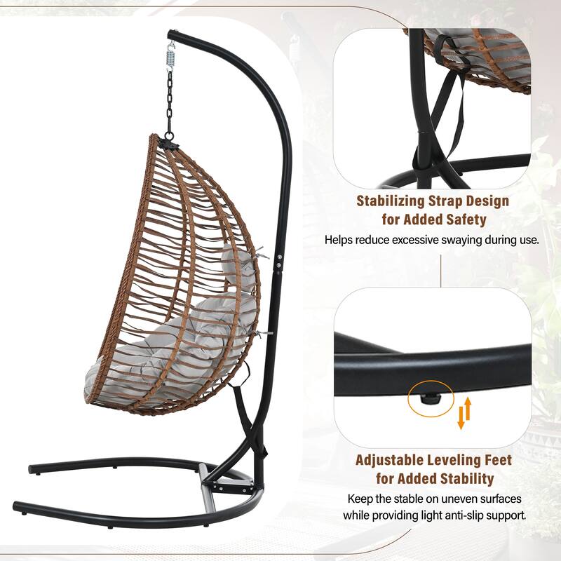 Hanging Hammock Chair with Stand, Rattan Design & Plush Cushion