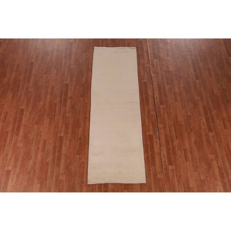 Hand Knotted Oriental 100% Wool Carpet Modern Solid Peach Gabbeh Runner Rug - 8' 3'' X 2' 7''