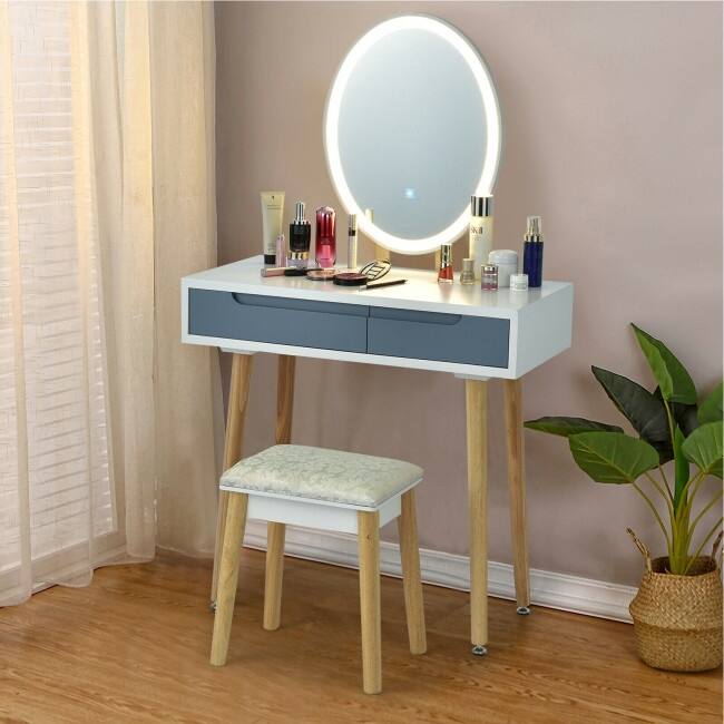 Touch Screen Vanity Makeup Table Stool Set - 31.5" x 16" x 54.5" (L x W x H)