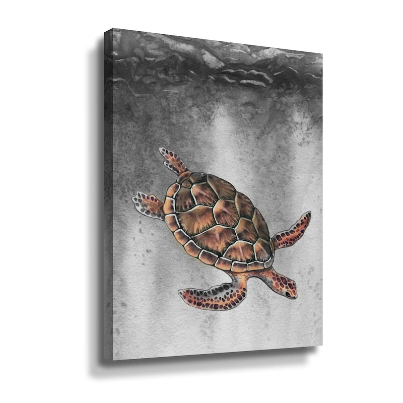 Sea Turtle Swimming Under The Ocean Water Gray Brown Watercolor by ...