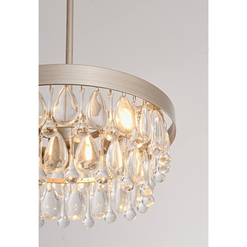 Viviana 3 - Light 13" Crystal Teardrop Tiered Chandelier - Brushed Champagne Silver - 13 inches in diameter x 6 inches H